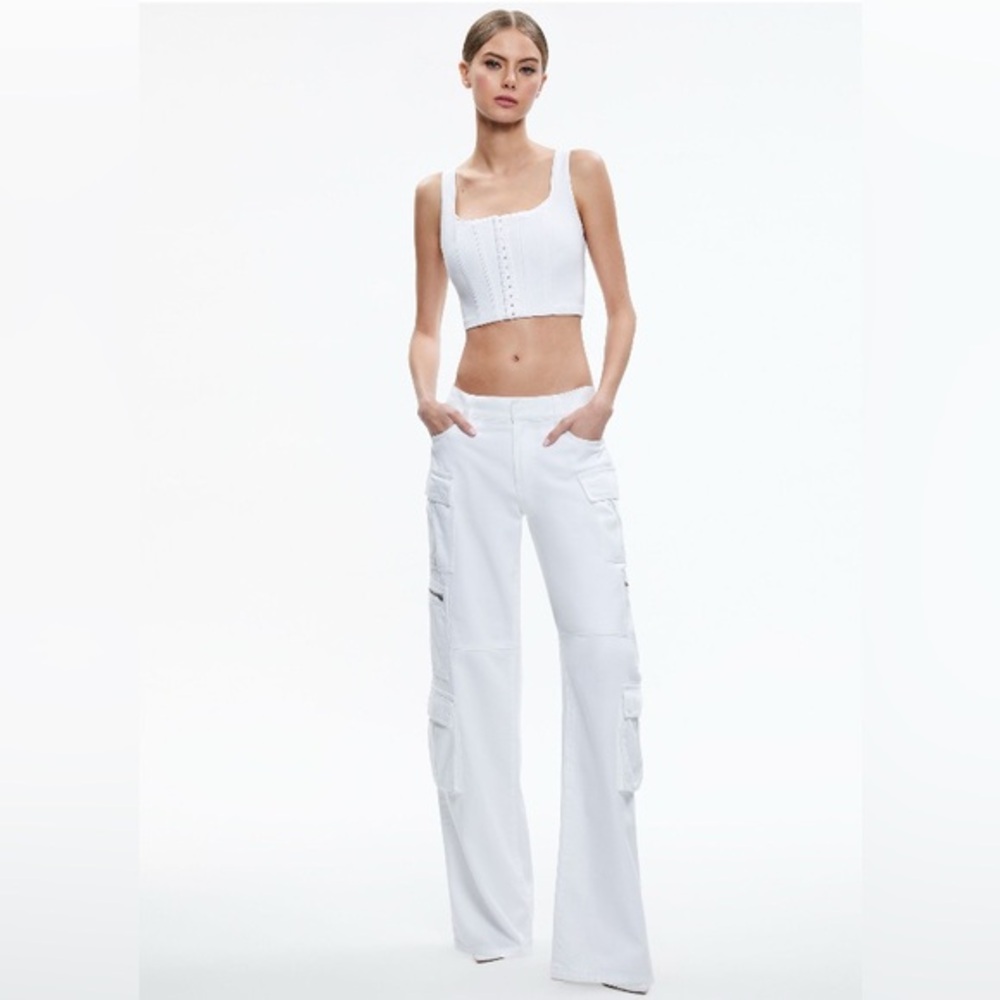 New Alice+Olivia White Cay Cargo Baggy Jeans
